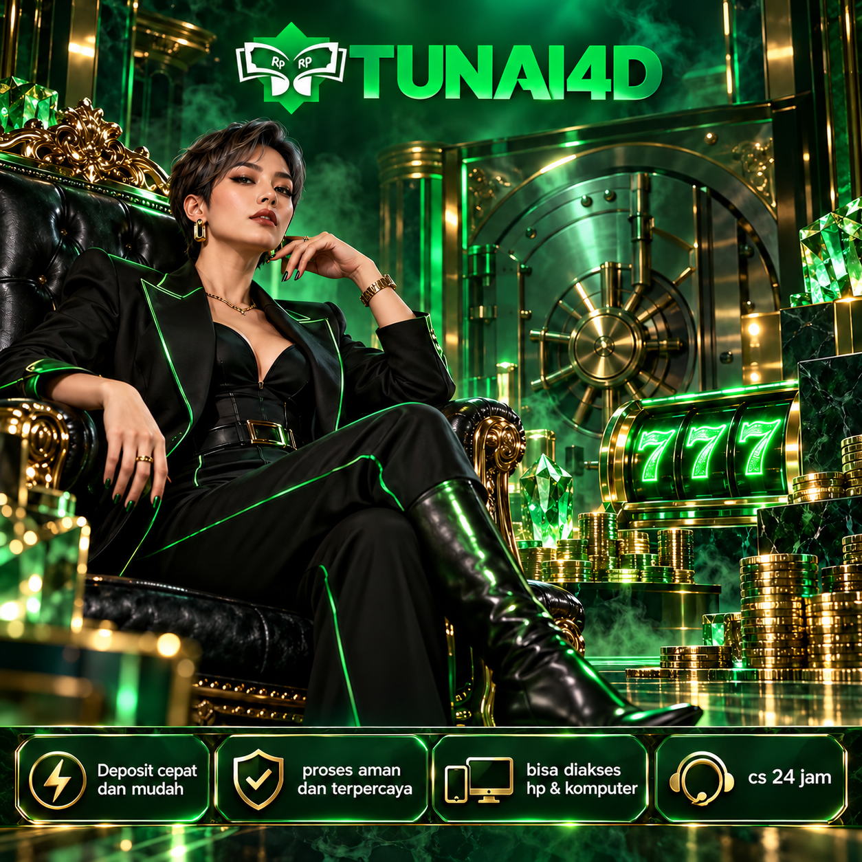 Banner TUNAI4D 1 dengan visual hijau dan emas